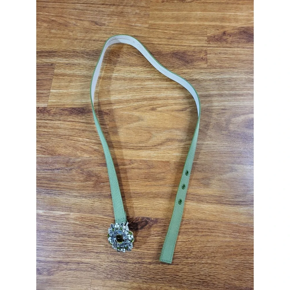 Talbots Size M Green Leather Rhinestone Belt - Picture 1 of 4